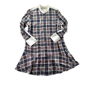 Tory Burch Cora Milano Tartan Plaid Silk Dress 10 Shirtdress Button Front Preppy